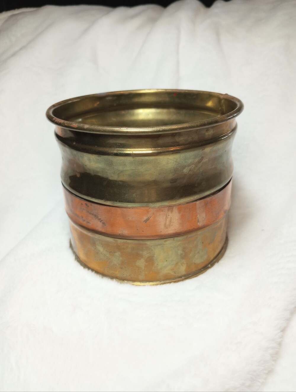 Vtg Hammered Brass Pot Planter Copper Band Holland Patina Primitive Rustic  MCM